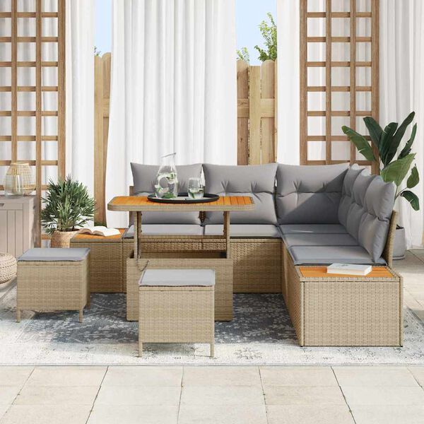 vidaXL Havesofa S&aelig;t med pude med opbevaring 8 pcs Beige Poly rattan