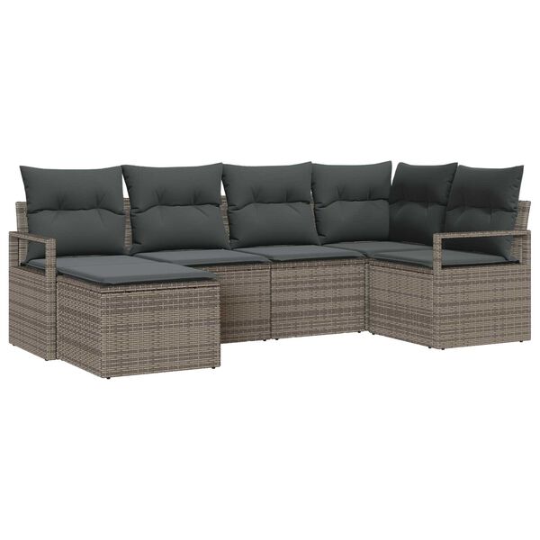 vidaXL Sofa S&aelig;t med pude med opbevaring 6 pcs Gr&aring; polyrattan