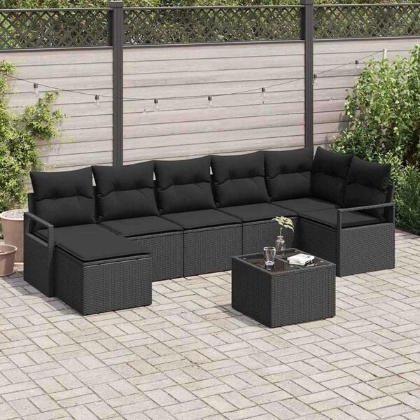vidaXL Sofa S&aelig;t med pude med opbevaring 8 pcs Sort polyrattan