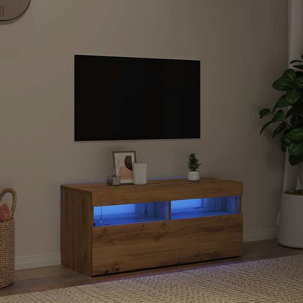 vidaXL tv-bord med LED-lys 90x35x40 cm konstrueret tr&aelig; kunsteg