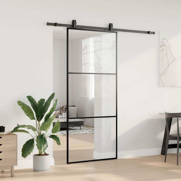 vidaXL skyded&oslash;r med hardwares&aelig;t 90x205 cm ESG glas sort