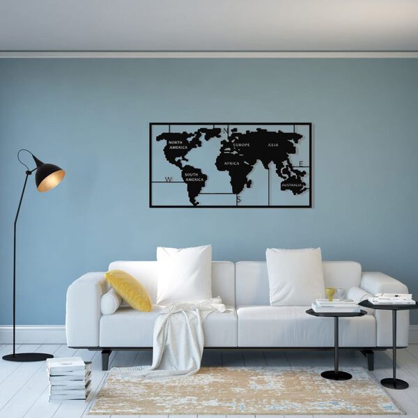 Homemania v&aelig;gdekoration World Map 90x55 cm metal sort