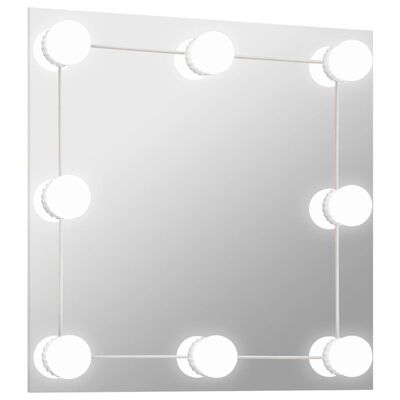 vidaXL vægspejl med LED-lys firkantet glas