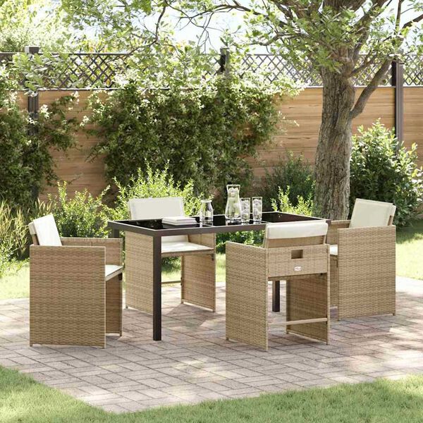 vidaXL Have Spisebordss&aelig;t 5 pcs Beige polyrattan