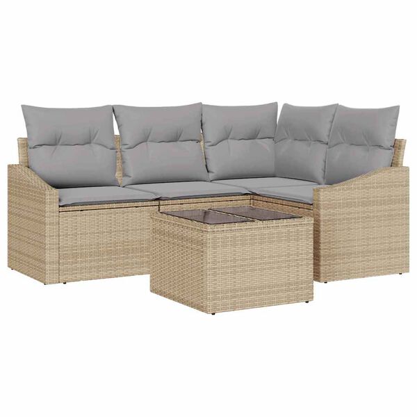 vidaXL Sofa S&aelig;t med pude 5 pcs Beige polyrattan