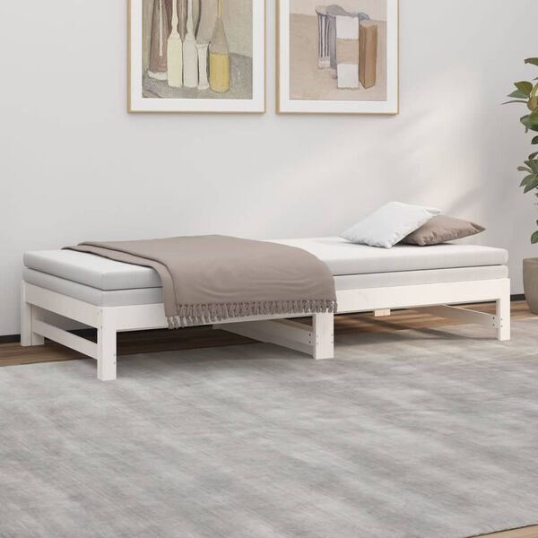 vidaXL daybed med udtræk 2x(80x200) cm massivt fyrretræ hvid
