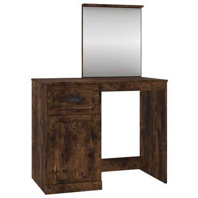 vidaXL makeupbord med spejl 90x50x132,5 cm konstrueret træ røget eg