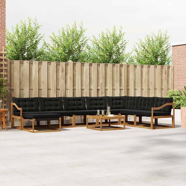 vidaXL Udend&oslash;rs sofagruppe 9 pcs Naturlig og sort Massivt Akacietr&aelig;