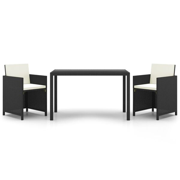 vidaXL spisebordss&aelig;t til haven 3 dele med hynder polyrattan sort