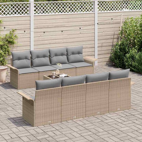 vidaXL Havesofa Sæt 9 pcs Beige Poly rattan