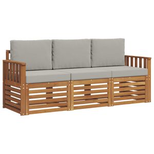vidaXL Sofas&aelig;t med pude 3 pcs Naturlig og Lys Gr&aring; Massivt Akacietr&aelig;