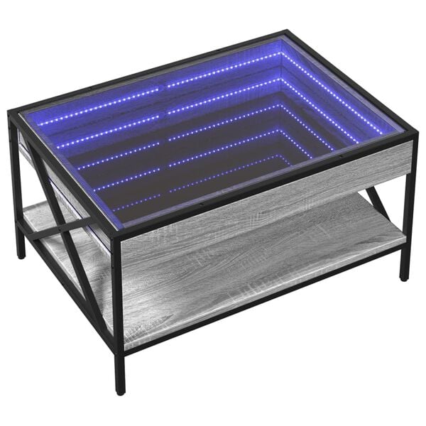 vidaXL sofabord med Infinity LED-lys 70x50x38 cm gr&aring; sonoma-eg