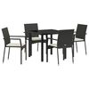 vidaXL Have Spisebordss&aelig;t med pude 5 pcs Sort polyrattan