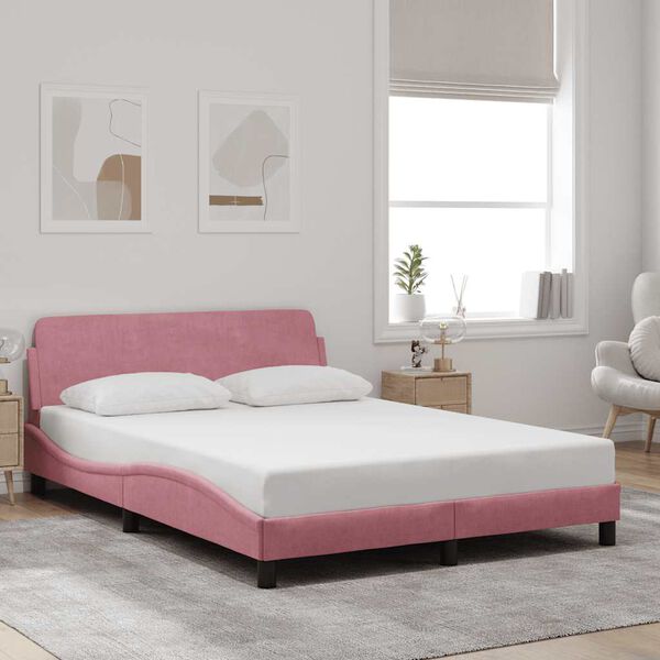 vidaXL sengeramme med sengegavl Dover Pink 140x200 cm Velour