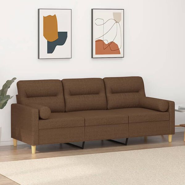 vidaXL 3-personers sofa med pyntepuder 180 cm stof brun