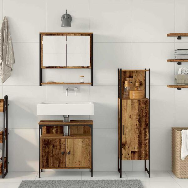 vidaXL Badev&aelig;relsesm&oslash;bel s&aelig;t med hylde 3 pcs Brun Konstrueret tr&aelig;