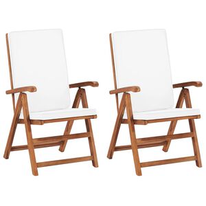 vidaXL Klapstole med hynder, 2 stk. massivt teaktr&aelig;, cremefarvet