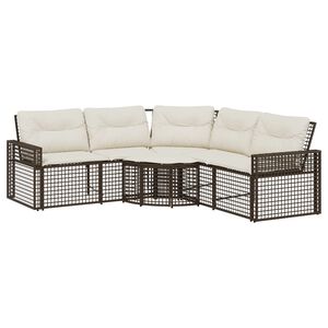 vidaXL havesofa med hynder og fodskammel L-formet polyrattan brun