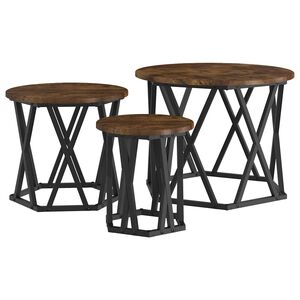 vidaXL Nesting Sidebord 3 pcs R&oslash;get eg Ingeni&oslash;rtr&aelig; og st&aring;l