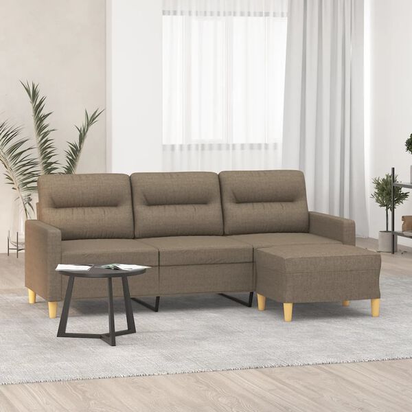 vidaXL 3-personers sofa med fodskammel 180 cm stof Gr&aring;brun