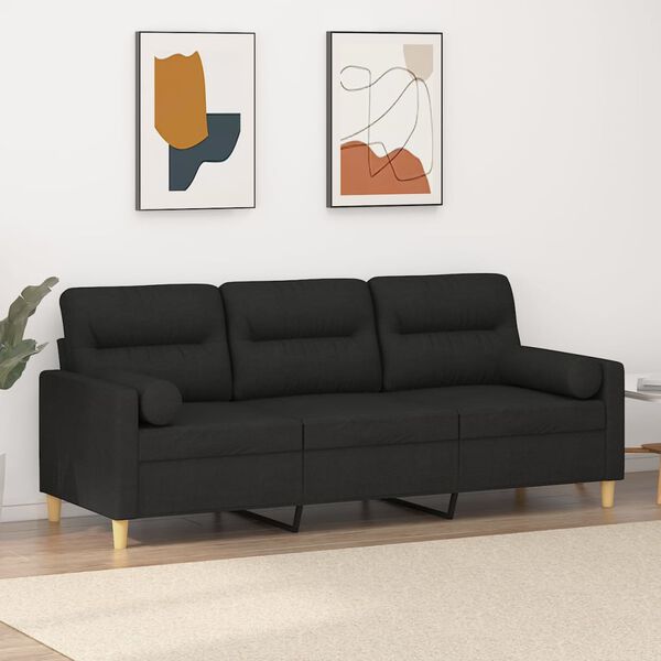 vidaXL 3-personers sofa med puder og hynder 180 cm stof sort