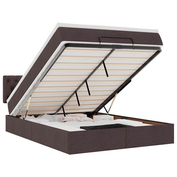 vidaXL Ottoman seng med madras & LEDs M&oslash;rkebrun 140x190 cm Stof