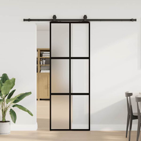 vidaXL skyded&oslash;r med hardwares&aelig;t 76x205 cm h&aelig;rdet glas sort