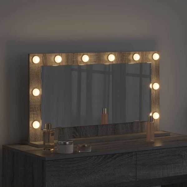 vidaXL Vaskeskab Spejl med LED -strimmellys Grå Sonoma 80 x 45 x 18 cm