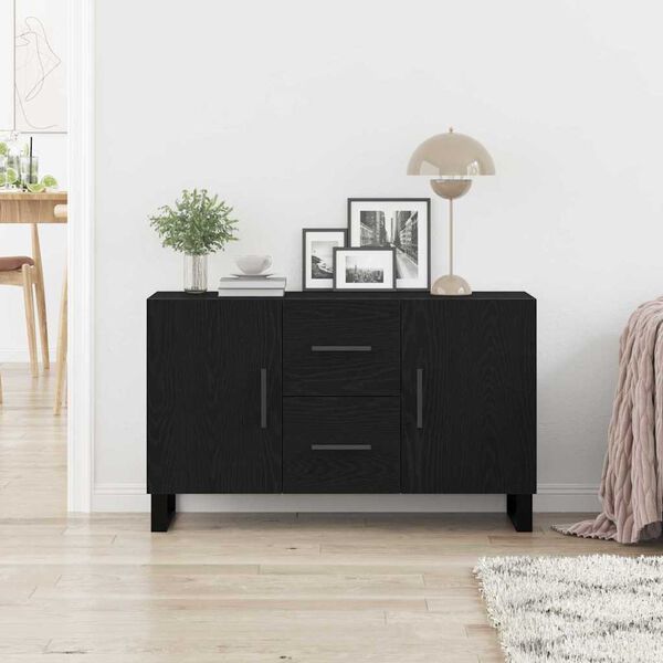 vidaXL Sideboard med skuffe Sort eg 100 x 36 x 60 cm Konstrueret træ