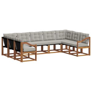 vidaXL Udend&oslash;rs sofagruppe 9 pcs Naturlig og Lys Gr&aring; Massivt Akacietr&aelig;
