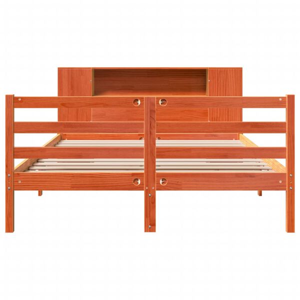 vidaXL seng med reol uden madras 150x200cm massivt fyrretr&aelig; gyldenbrun