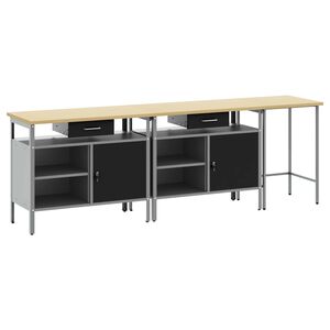 vidaXL Arbejdsb&aelig;nk s&aelig;t med skuffe 3 pcs R&oslash;d og Gr&aring; Pulverlakeret st&aring;l