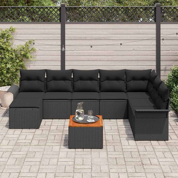 vidaXL Havesofa S&aelig;t 9 pcs Sort Poly rattan