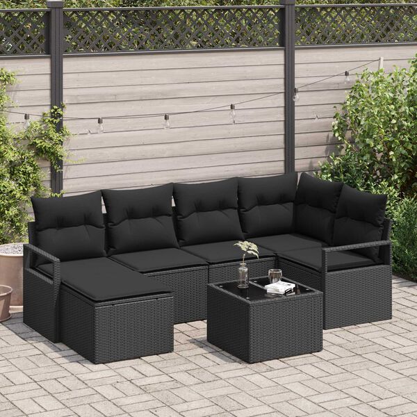 vidaXL Sofa S&aelig;t med pude med opbevaring 7 pcs Sort polyrattan