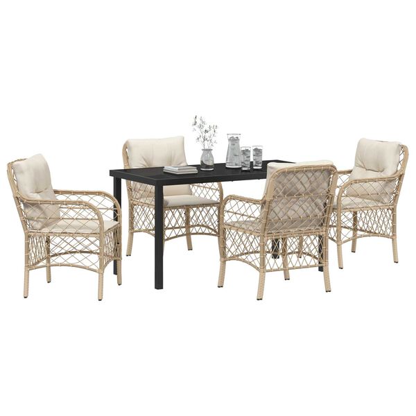 vidaXL Have Spisebordss&aelig;t med pude 5 pcs Beige polyrattan