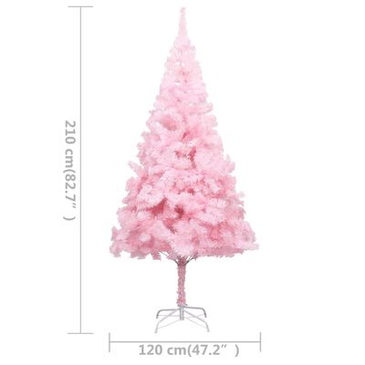 vidaXL kunstigt juletræ med lys og juletræsfod 210 cm PVC lyserød