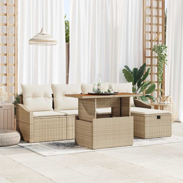 vidaXL Havesofa S&aelig;t 6 pcs Beige polyrattan