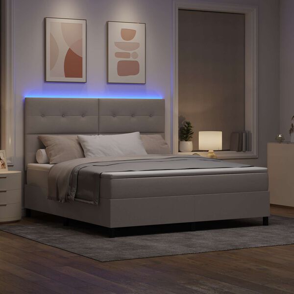 vidaXL Box spring seng med madras med LED Gr&aring;brun 180 x 200 cm Stof