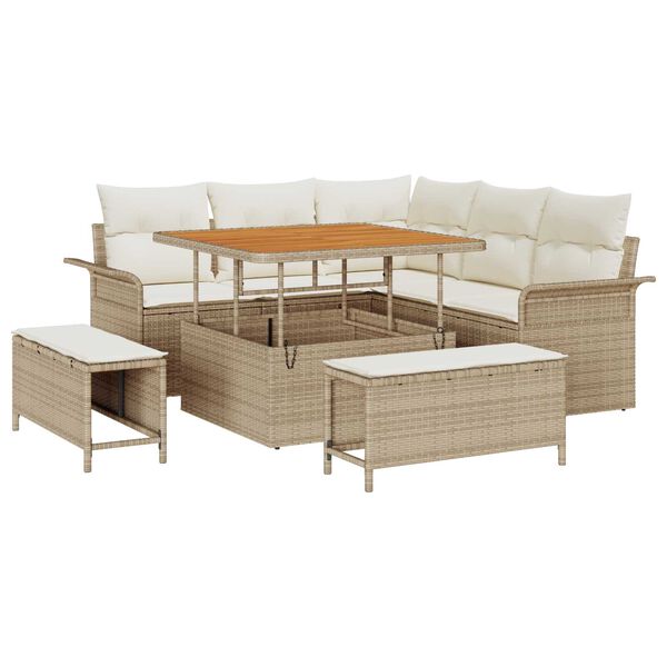vidaXL Havesofa S&aelig;t med pude 8 pcs Beige polyrattan