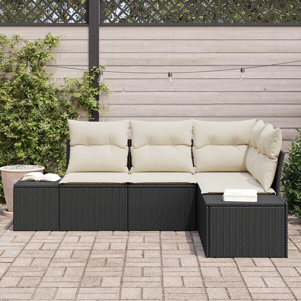vidaXL Havesofa S&aelig;t 4 pcs Sort polyrattan