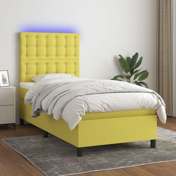 vidaXL kontinentalseng med LED-lys 90x190 cm stof gr&oslash;n