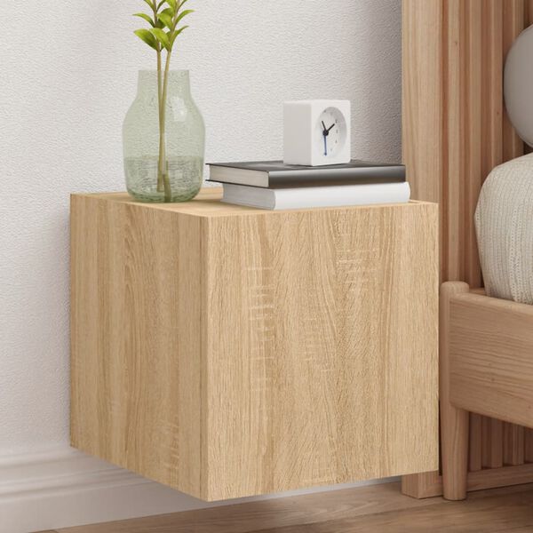 vidaXL væghængt tv-bord med LED-lys 30,5x35x30 cm sonoma-eg