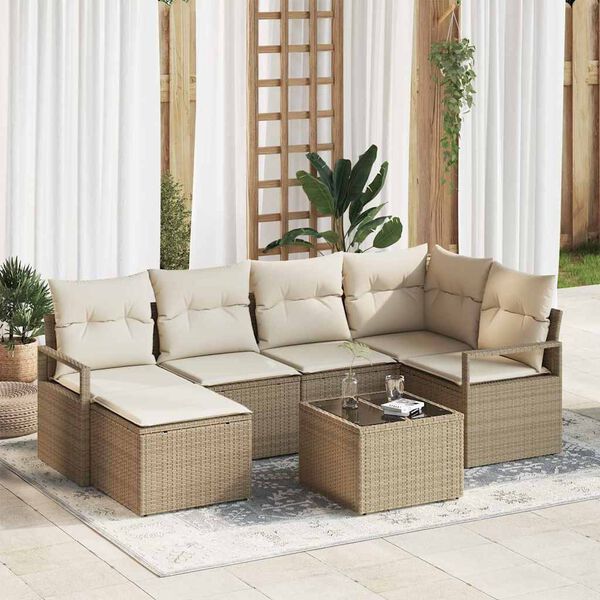 vidaXL Sofa S&aelig;t 7 pcs Beige polyrattan