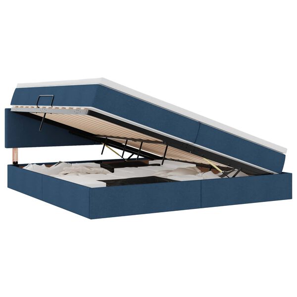 vidaXL Seng med opbevaring og LED med madras Bl&aring; 200 x 200 cm Stof