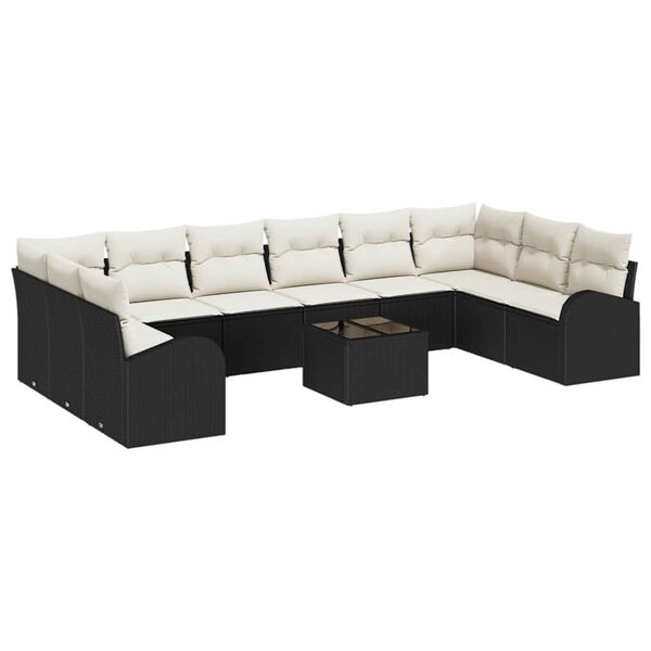 vidaXL Sofa Sæt med pude 11 pcs Sort Polyrattan