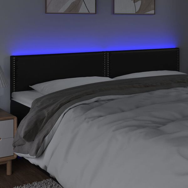 vidaXL sengegavl med LED-lys 160x5x78/88 cm kunstl&aelig;der sort