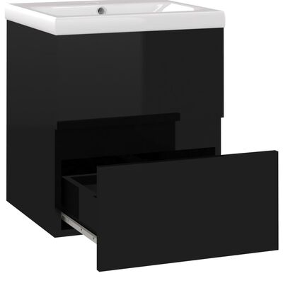 vidaXL vaskeskab med indbygget håndvask konstrueret træ sort højglans