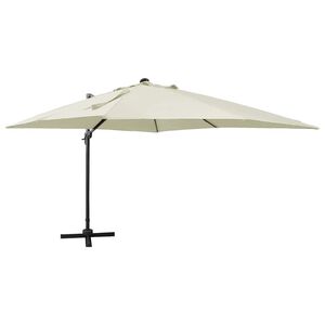 vidaXL h&aelig;ngeparasol med stang og LED-lys 300 cm sandfarvet