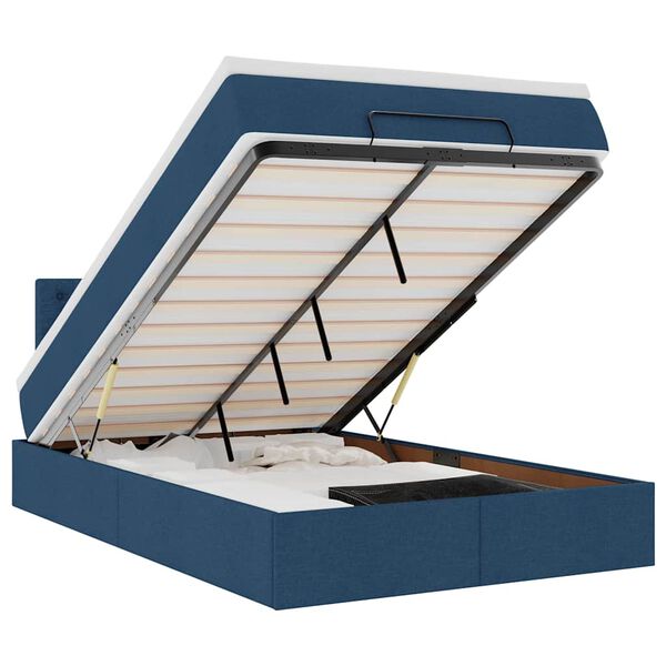 vidaXL Ottoman seng med madras & LEDs Bl&aring; 120x200 cm Stof