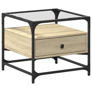 vidaXL sofabord med glasplade Sonoma Eg 50x50x45 cm St&aring;l